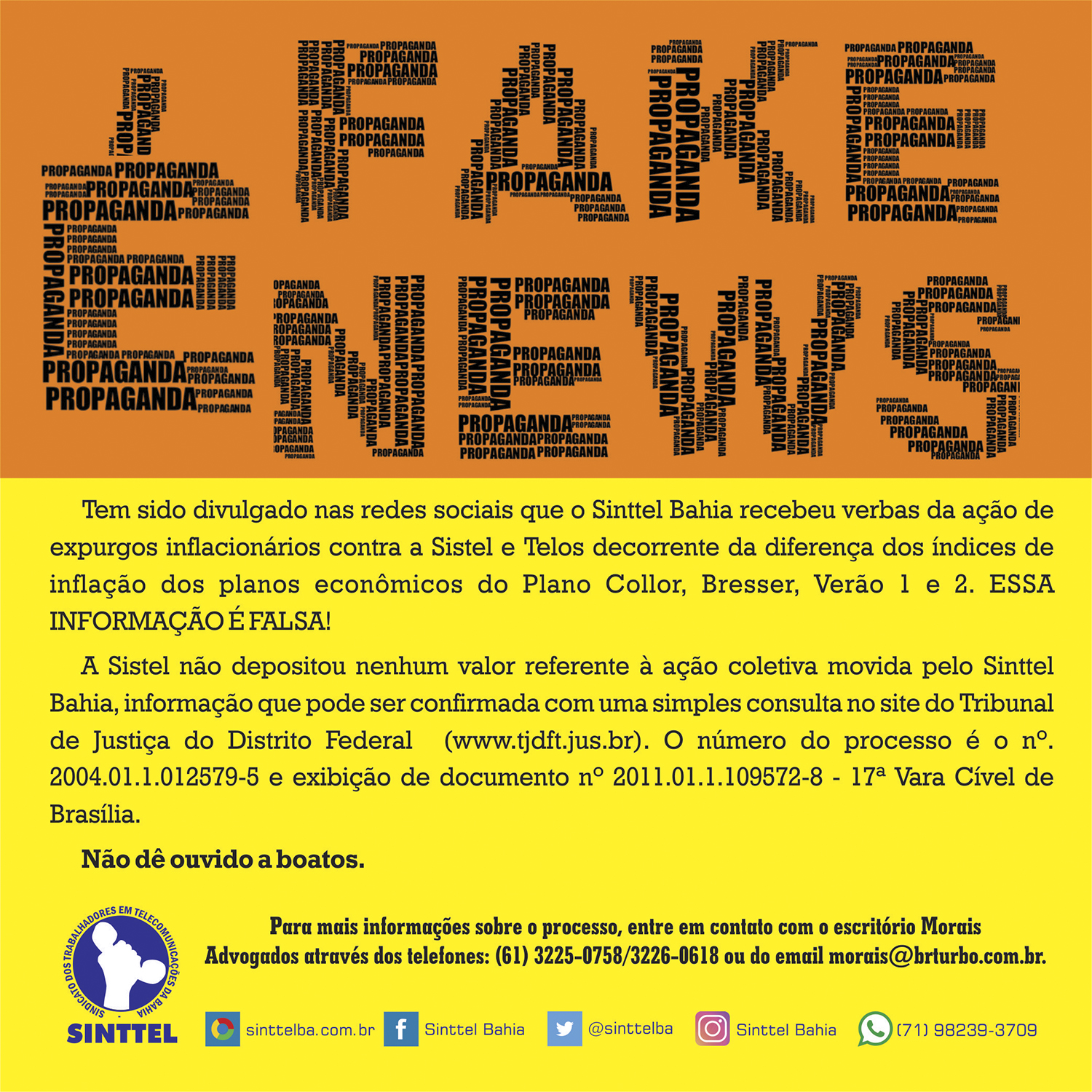 Fake News! NotÃ­cia sobre recebimento de verbas da Sistel Ã© falsa!